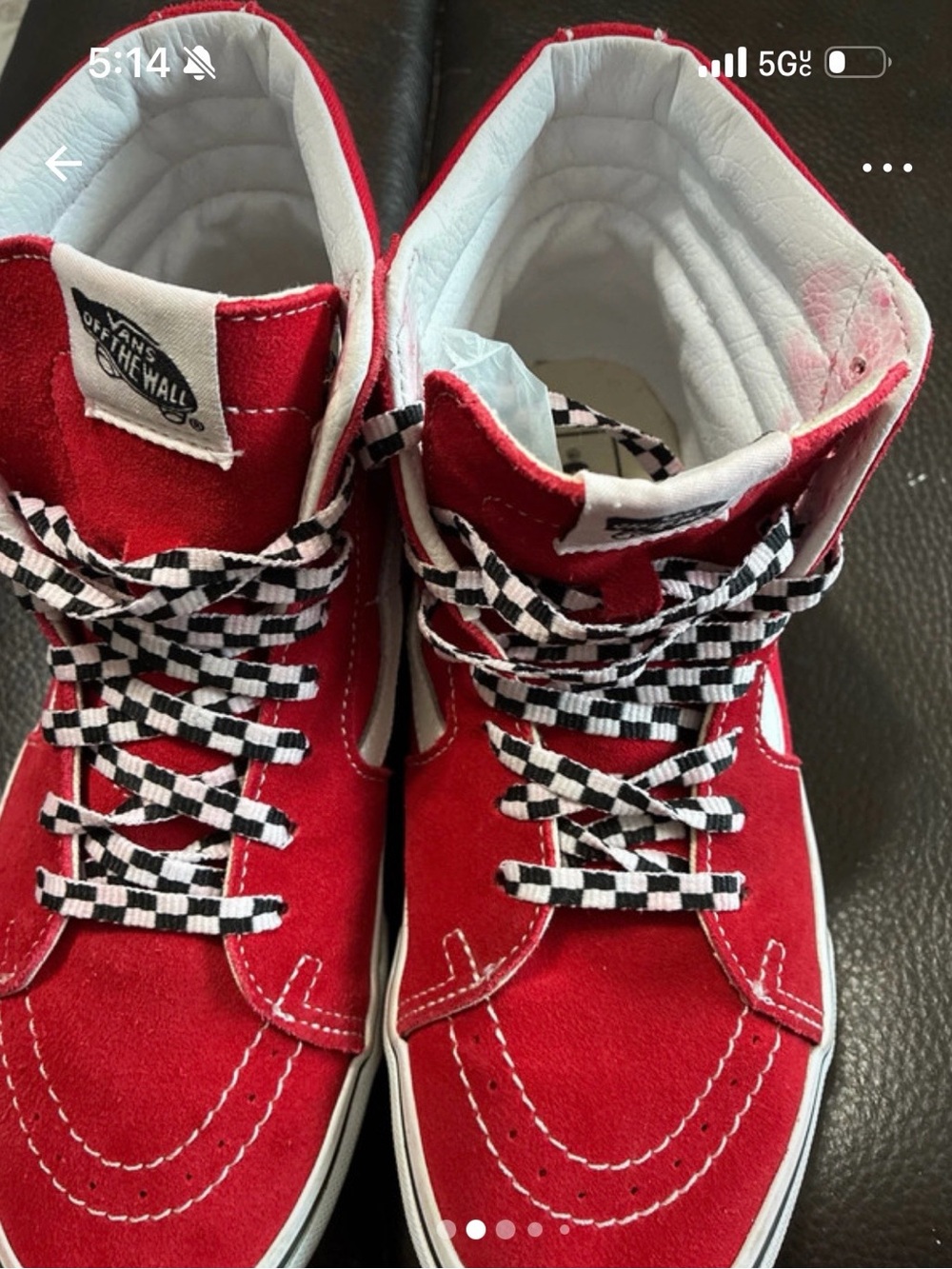 Vans Kids Red High-Top Sneakers with Checkerboard Laces